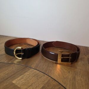 Coach Black and Brown Leather Belts with Gold Buckles